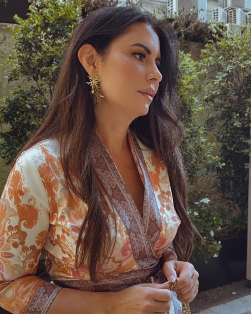 שמלת סטן בלרינה הדפס יפני