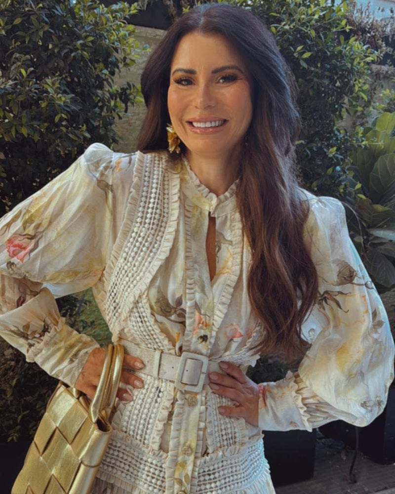 שמלת כפתורים פרחוני שילוב תחרה