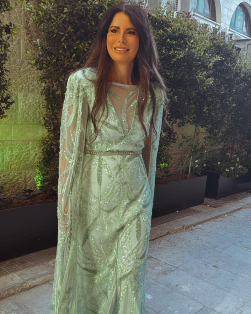 שמלת ערב אבנים עם כנפיים