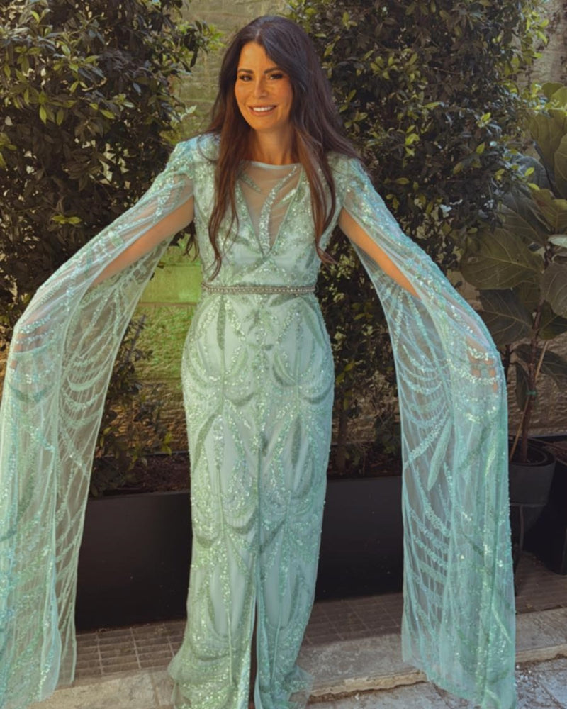 שמלת ערב אבנים עם כנפיים