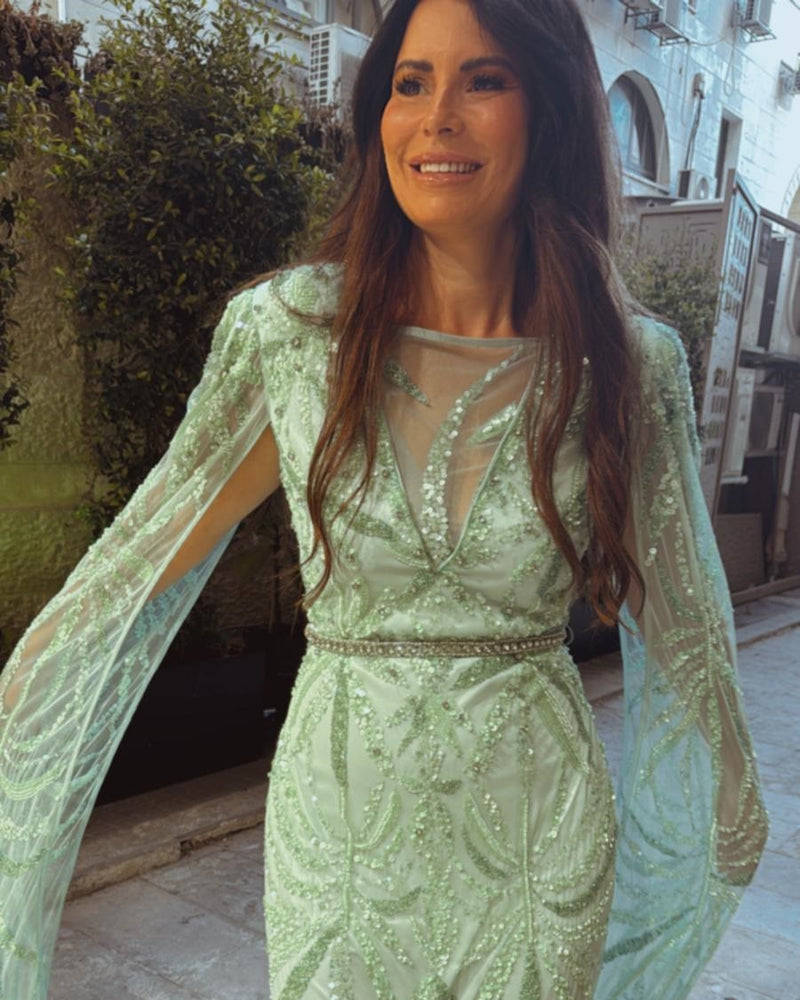 שמלת ערב אבנים עם כנפיים