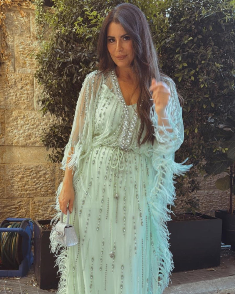 שמלת ערב מסגרת נוצות