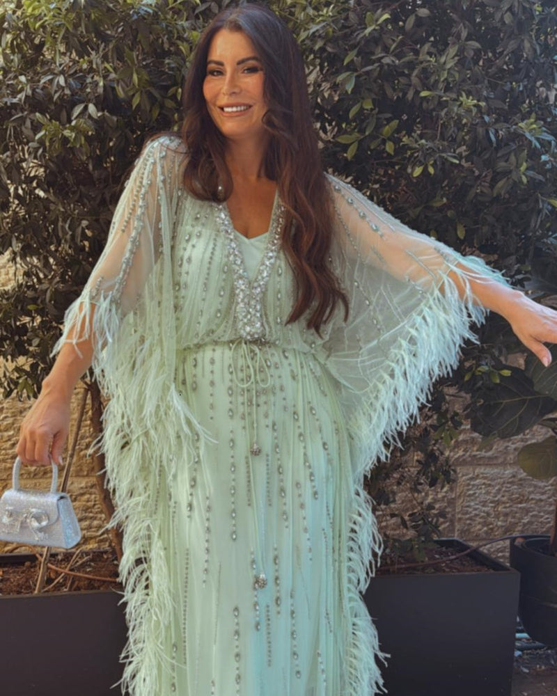 שמלת ערב מסגרת נוצות