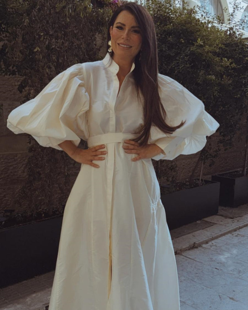 שמלת משי פראי שרוול נפוח