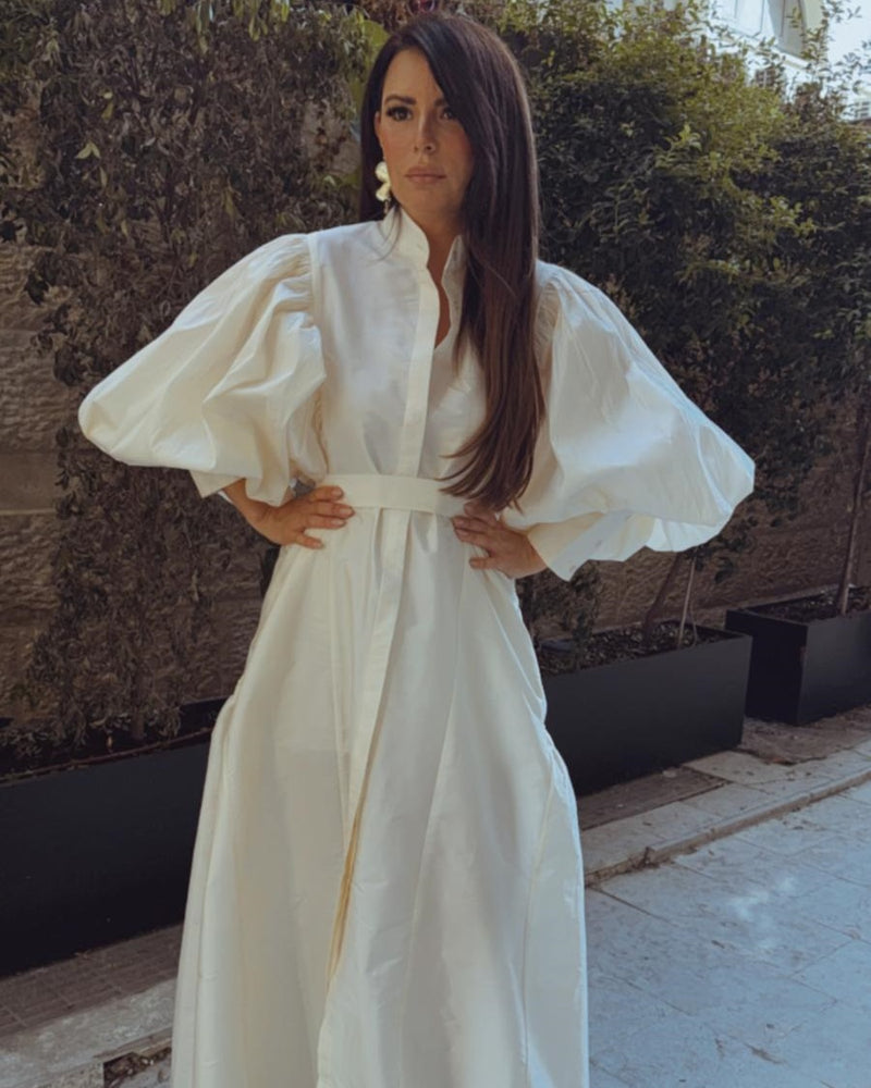 שמלת משי פראי שרוול נפוח