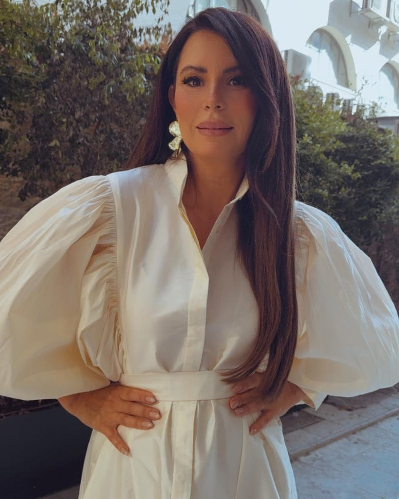 שמלת משי פראי שרוול נפוח