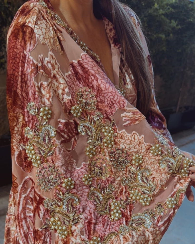 שמלת ערב אפליקציות קטיפה