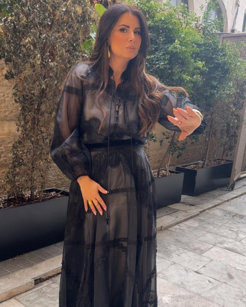 חליפת ערב אורגנזה שחורה תחתית ניוד