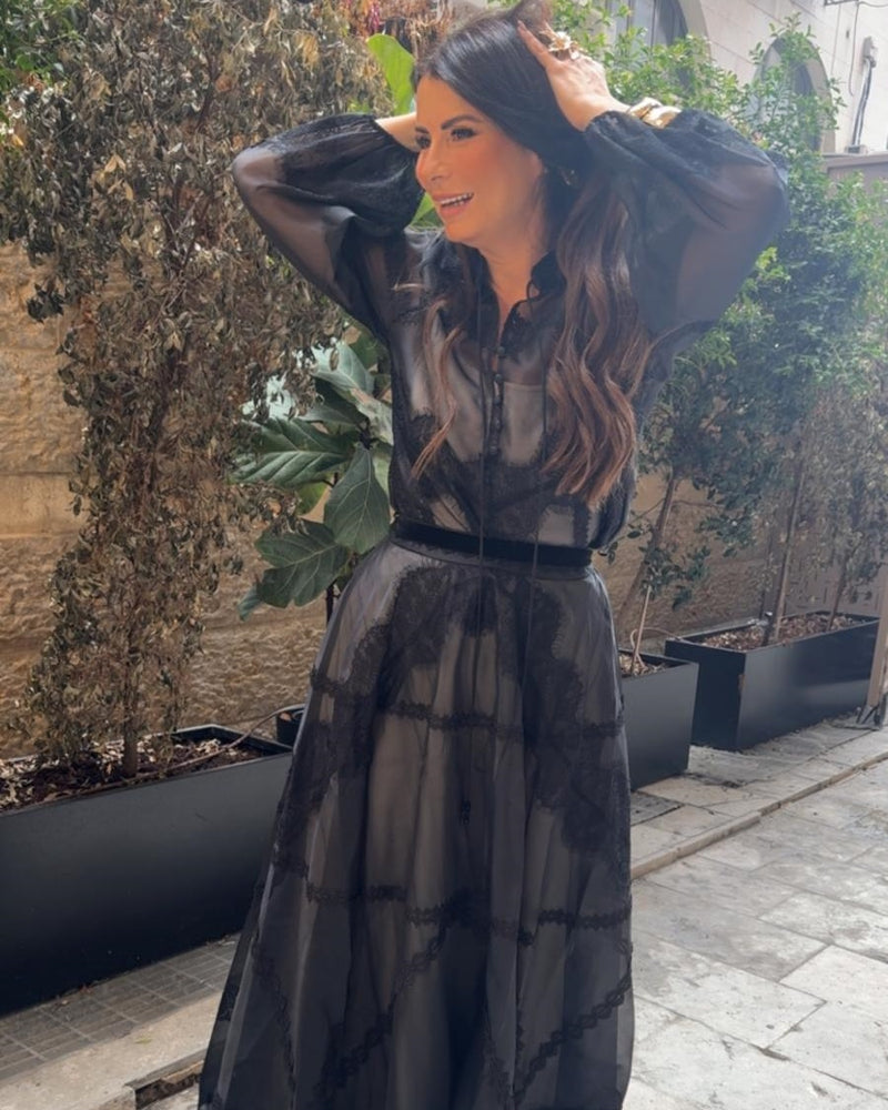 חליפת ערב אורגנזה שחורה תחתית ניוד