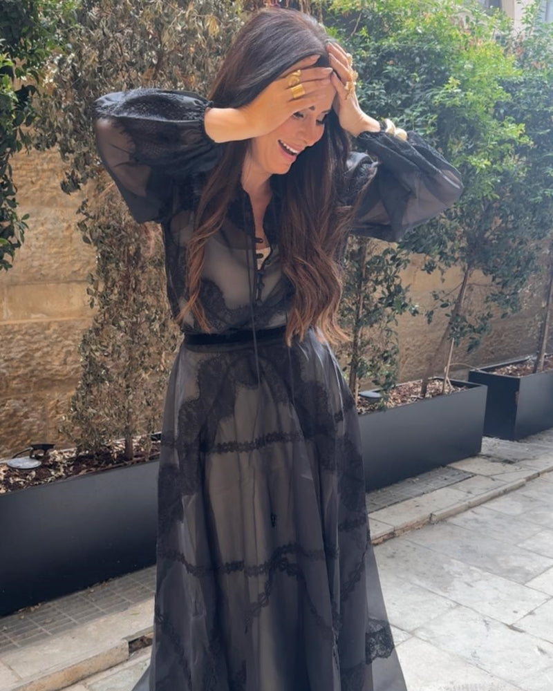 חליפת ערב אורגנזה שחורה תחתית ניוד