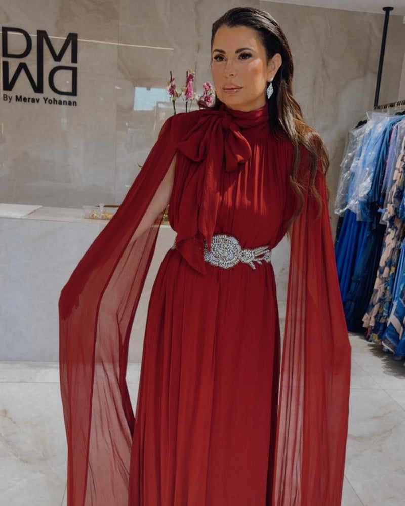 שמלת אירוע כנפיים חגורת אבנים