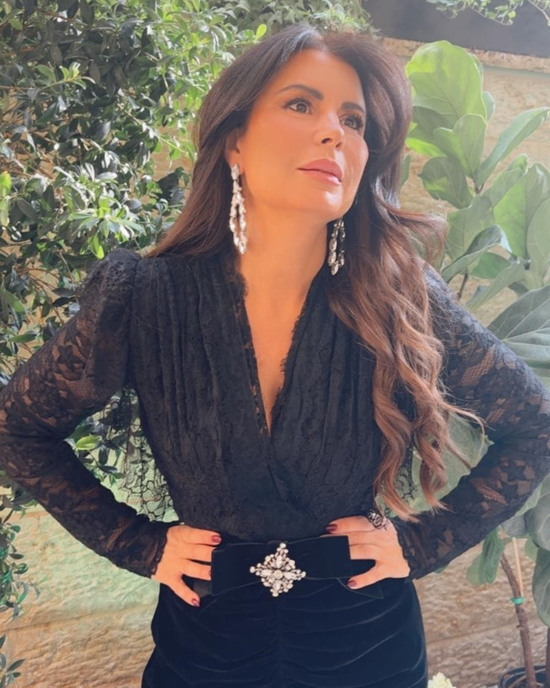 שמלת ערב קטיפה עם שילוב תחרה