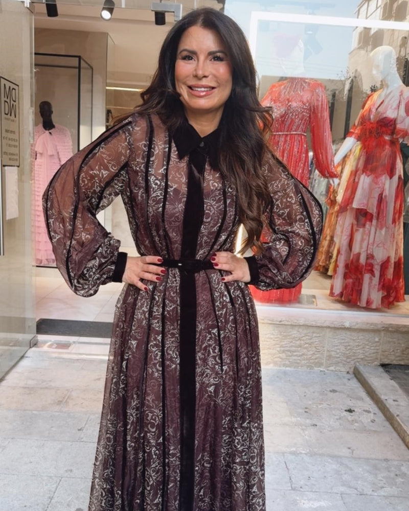 שמלת משי אלגנטית משולבת תיפורי קטיפה