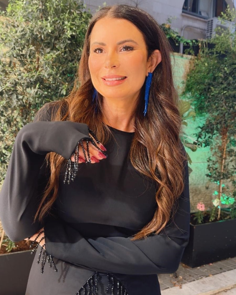 שמלת ערב קלאסית שחורה עם חגורת צעיף מסגרת אבנים